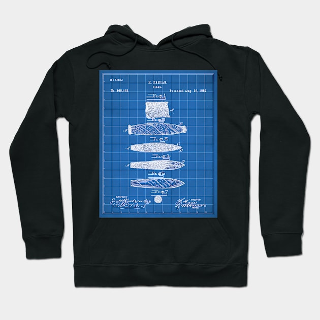 Cigar Making Patent - Cigar Smoker Smoke Tobacco Shop Art - Blueprint Hoodie by patentpress